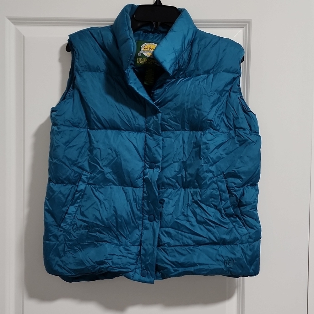 Cabela's Blue Puffer Vest 650 Goose Down Fill Medium